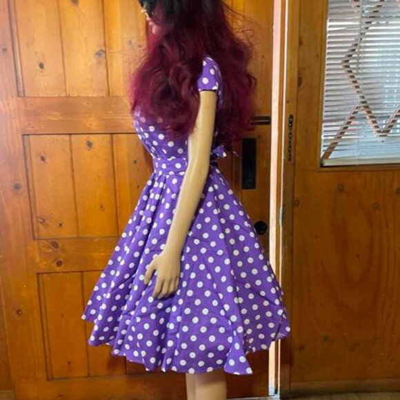 Women's Dress Retro Vintage Swing 1950's short sleeve polkadot print - Picture 2 of 3